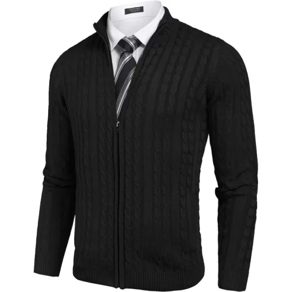 COOFANDY Men's Full Zip Cardigan Sweater Slim Fit Cable Knitted Zip Up Sweater with Pockets