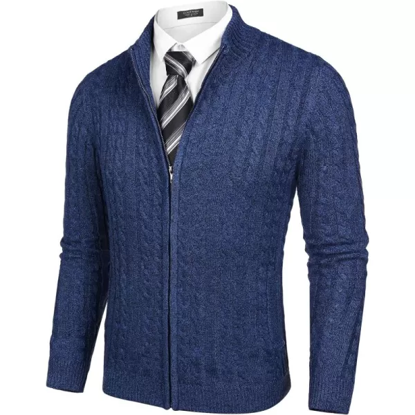 COOFANDY Men's Full Zip Cardigan Sweater Slim Fit Cable Knitted Zip Up Sweater with Pockets