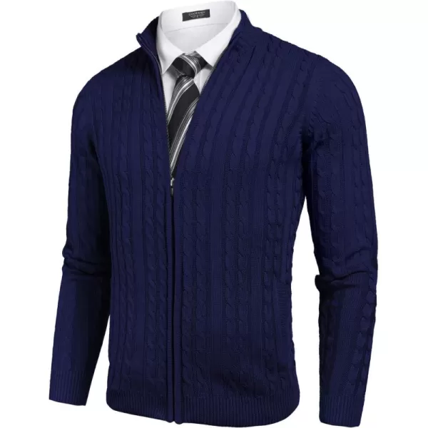 COOFANDY Men's Full Zip Cardigan Sweater Slim Fit Cable Knitted Zip Up Sweater with Pockets