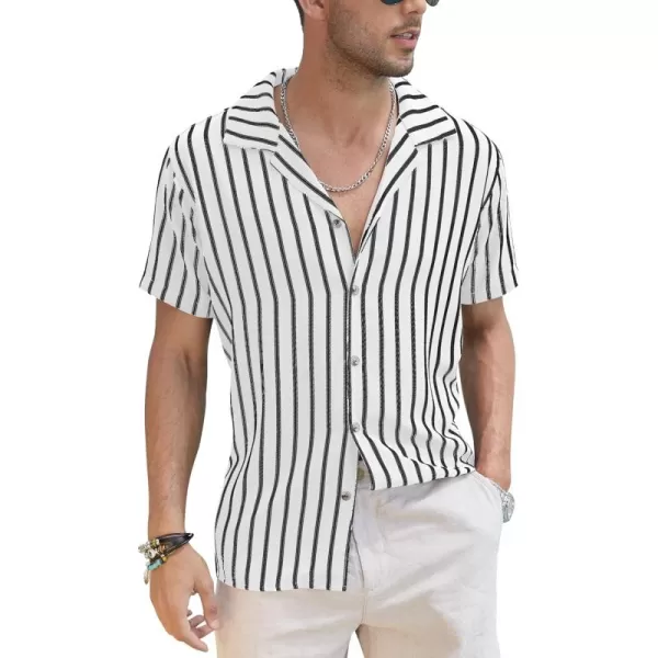 COOFANDY Mens Hawaiian Shirts Short Sleeve Striped Shirt Button Down Summer Beach Shirts