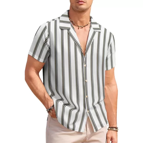COOFANDY Mens Hawaiian Shirts Short Sleeve Striped Shirt Button Down Summer Beach Shirts