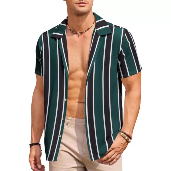 COOFANDY Mens Hawaiian Shirts Short Sleeve Striped Shirt Button Down Summer Beach Shirts