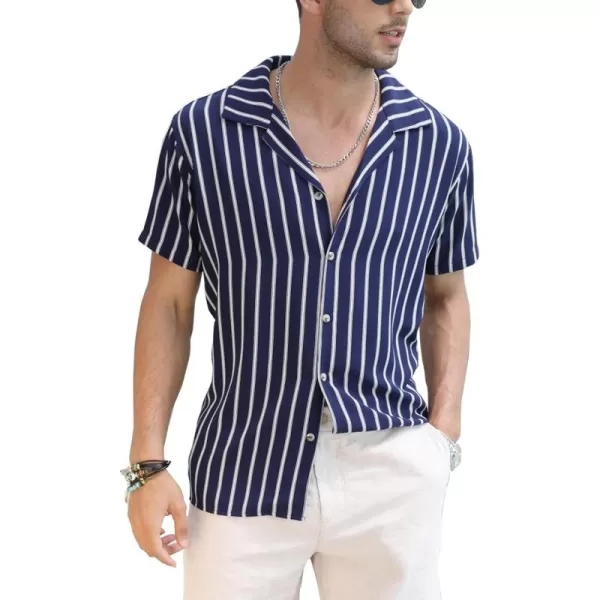 COOFANDY Mens Hawaiian Shirts Short Sleeve Striped Shirt Button Down Summer Beach Shirts