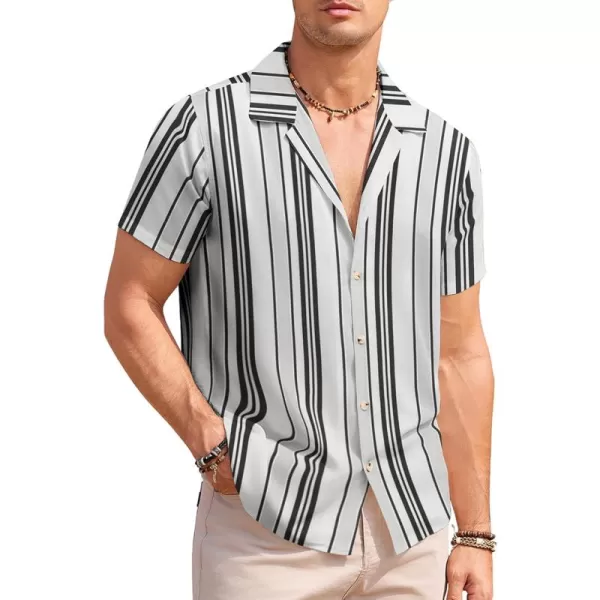 COOFANDY Mens Hawaiian Shirts Short Sleeve Striped Shirt Button Down Summer Beach Shirts