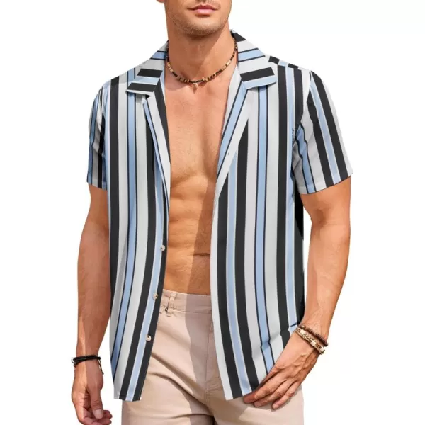 COOFANDY Mens Hawaiian Shirts Short Sleeve Striped Shirt Button Down Summer Beach Shirts