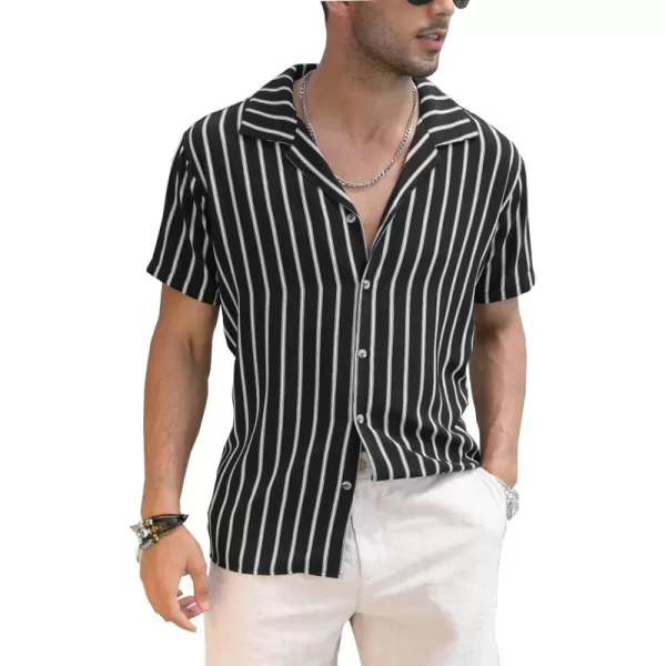 COOFANDY Mens Hawaiian Shirts Short Sleeve Striped Shirt Button Down Summer Beach Shirts