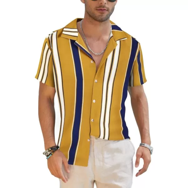 COOFANDY Mens Hawaiian Shirts Short Sleeve Striped Shirt Button Down Summer Beach Shirts