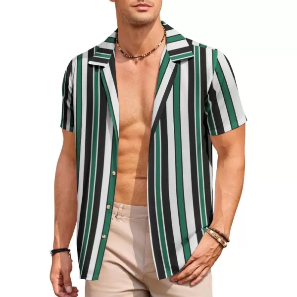 COOFANDY Mens Hawaiian Shirts Short Sleeve Striped Shirt Button Down Summer Beach Shirts