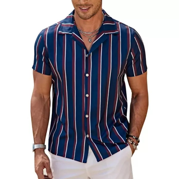 COOFANDY Mens Hawaiian Shirts Short Sleeve Striped Shirt Button Down Summer Beach Shirts