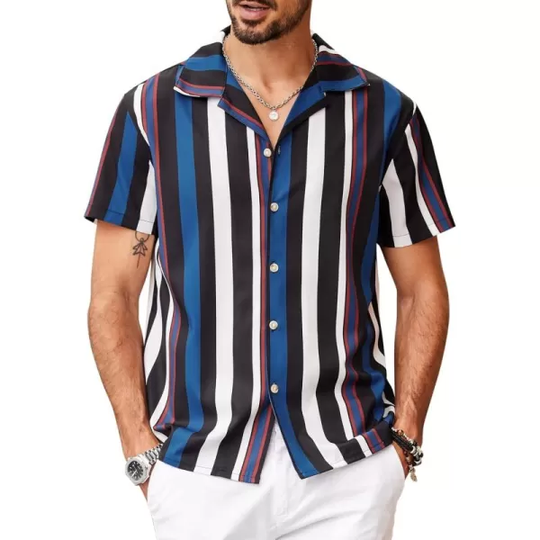 COOFANDY Mens Hawaiian Shirts Short Sleeve Striped Shirt Button Down Summer Beach Shirts
