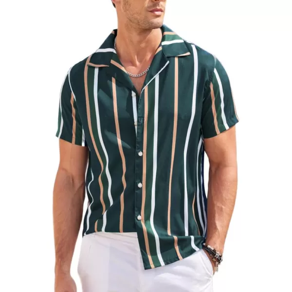COOFANDY Mens Hawaiian Shirts Short Sleeve Striped Shirt Button Down Summer Beach Shirts