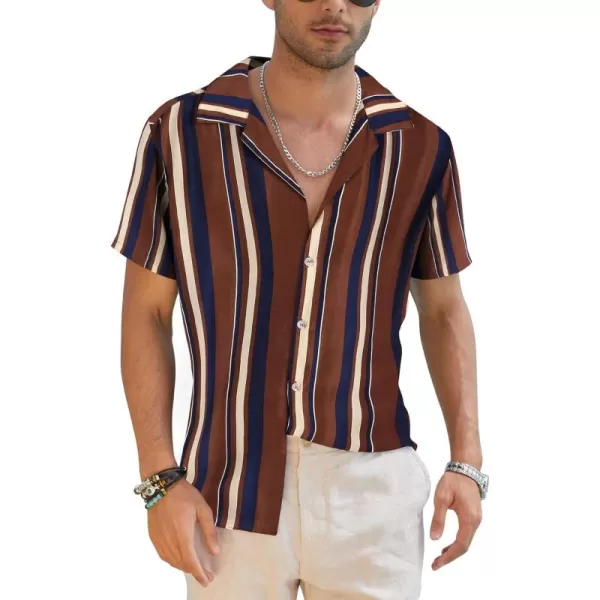 COOFANDY Mens Hawaiian Shirts Short Sleeve Striped Shirt Button Down Summer Beach Shirts