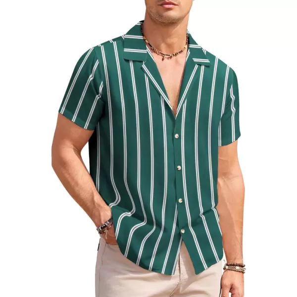 COOFANDY Mens Hawaiian Shirts Short Sleeve Striped Shirt Button Down Summer Beach Shirts