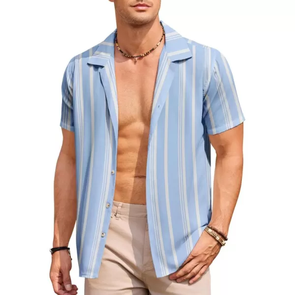 COOFANDY Mens Hawaiian Shirts Short Sleeve Striped Shirt Button Down Summer Beach Shirts
