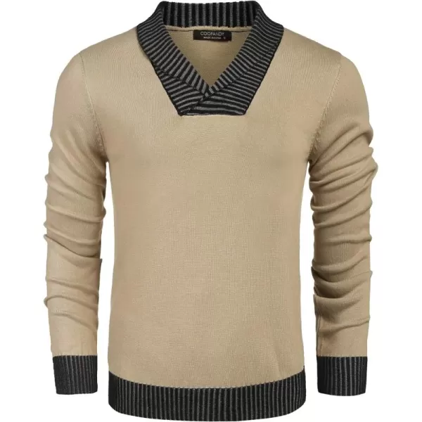 COOFANDY Men's Knitted Dress Sweater Casual V-Neck Slim Fit Pullover Knitwear Shawl Collar Sweaters