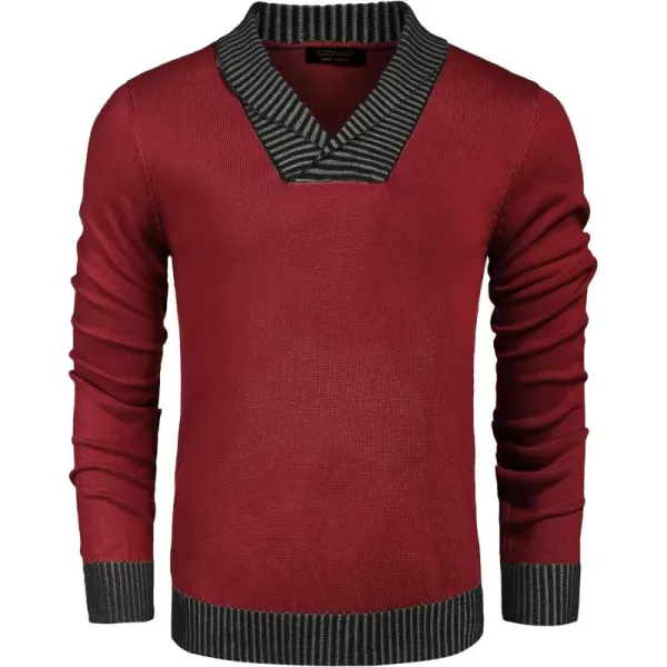 COOFANDY Men's Knitted Dress Sweater Casual V-Neck Slim Fit Pullover Knitwear Shawl Collar Sweaters