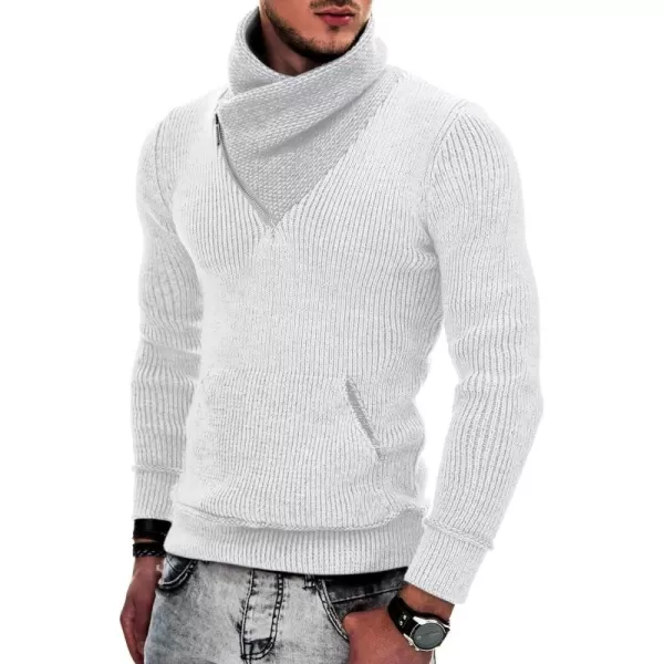 COOFANDY Men's Knitted Turtleneck Pullover Shawl Collar Sweaters Slim Fit High Neck Hoodies with Pockets
