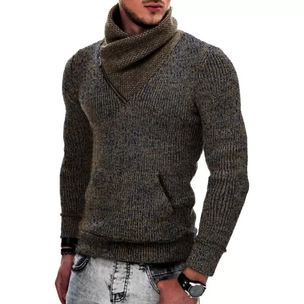 COOFANDY Men's Knitted Turtleneck Pullover Shawl Collar Sweaters Slim Fit High Neck Hoodies with Pockets