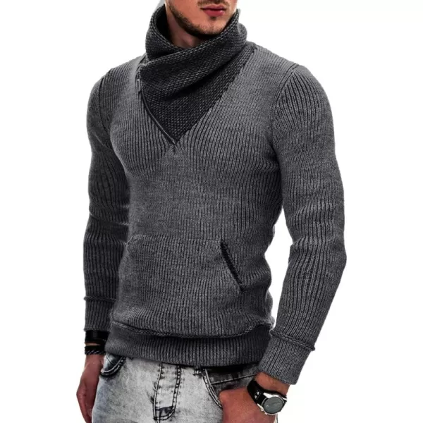 COOFANDY Men's Knitted Turtleneck Pullover Shawl Collar Sweaters Slim Fit High Neck Hoodies with Pockets