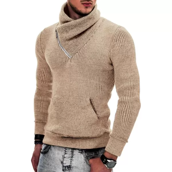 COOFANDY Men's Knitted Turtleneck Pullover Shawl Collar Sweaters Slim Fit High Neck Hoodies with Pockets