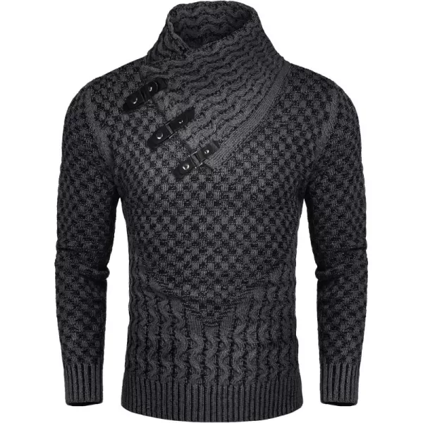 COOFANDY Men's Knitted Turtleneck Sweater Long Sleeve Slim Fit Designer Shawl Collar Pullover