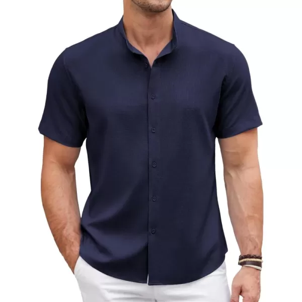 COOFANDY Men's Linen Shirt Beach Summer Banded Collar Button Down Casual Shirts