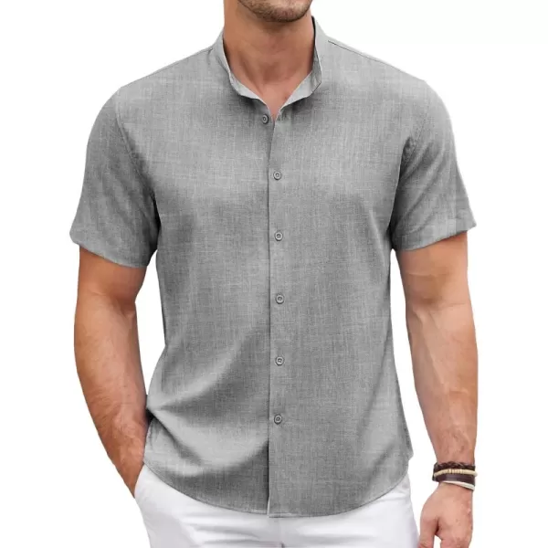 COOFANDY Men's Linen Shirt Beach Summer Banded Collar Button Down Casual Shirts