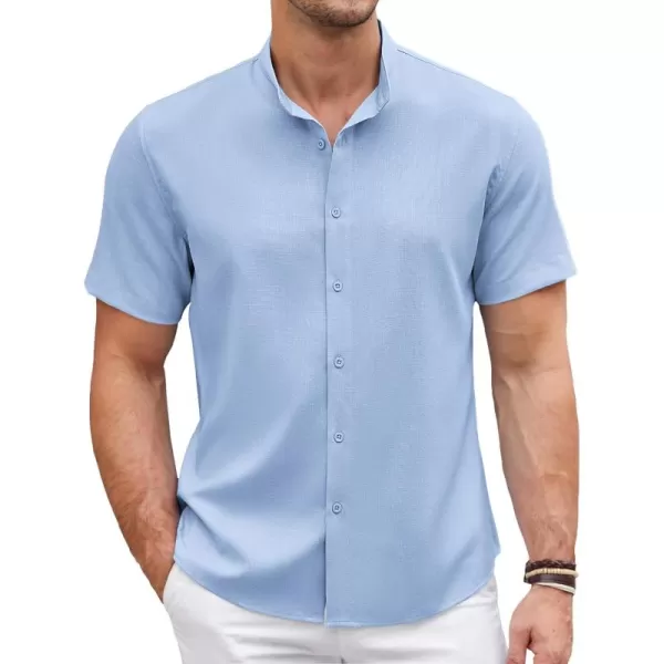 COOFANDY Men's Linen Shirt Beach Summer Banded Collar Button Down Casual Shirts