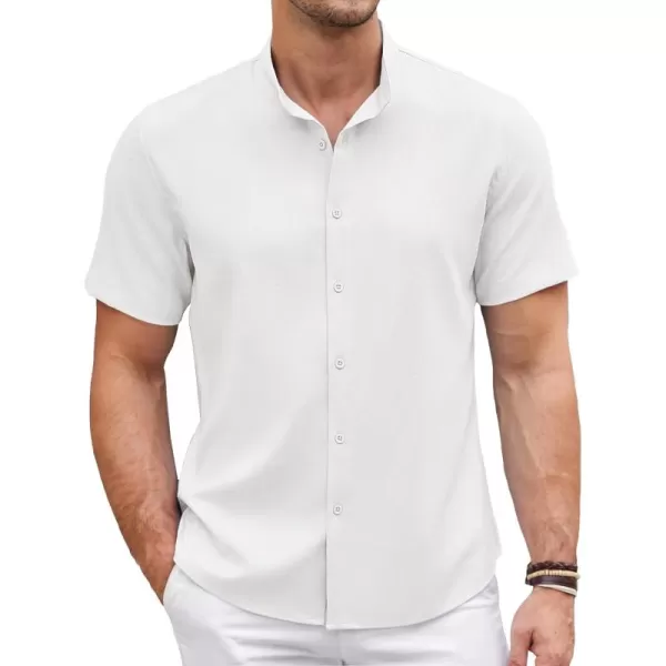COOFANDY Men's Linen Shirt Beach Summer Banded Collar Button Down Casual Shirts