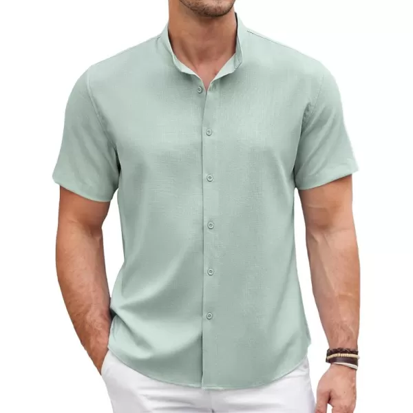 COOFANDY Men's Linen Shirt Beach Summer Banded Collar Button Down Casual Shirts
