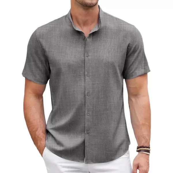 COOFANDY Men's Linen Shirt Beach Summer Banded Collar Button Down Casual Shirts