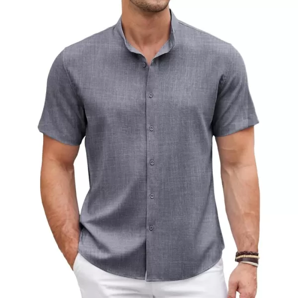 COOFANDY Men's Linen Shirt Beach Summer Banded Collar Button Down Casual Shirts