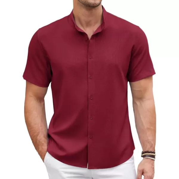 COOFANDY Men's Linen Shirt Beach Summer Banded Collar Button Down Casual Shirts