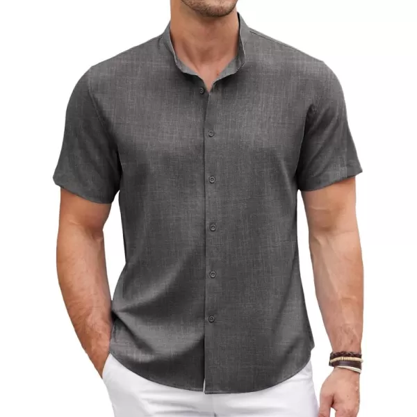 COOFANDY Men's Linen Shirt Beach Summer Banded Collar Button Down Casual Shirts