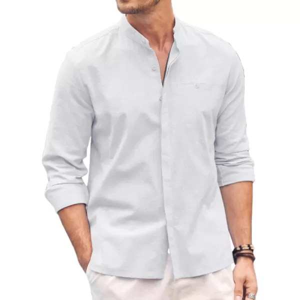 COOFANDY Men's Linen Shirts Long Sleeve Banded Collar Casual Button Down Shirts