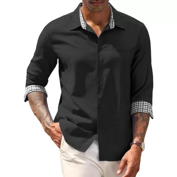 COOFANDY Mens Linen Textured Shirt Long Sleeve Button Down Shirt Casual Oxford Dress Shirt