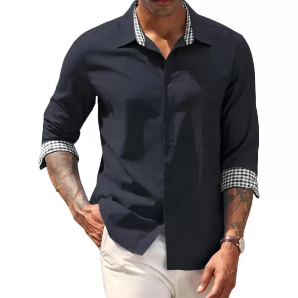 COOFANDY Mens Linen Textured Shirt Long Sleeve Button Down Shirt Casual Oxford Dress Shirt