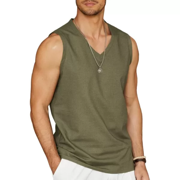 COOFANDY Men's Linen V Neck Tank Top Sleeveless Beach Summer Casual Shirt Tops