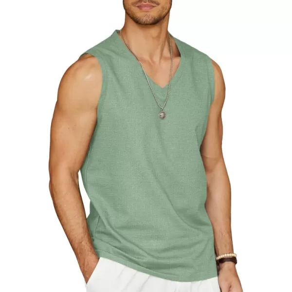 COOFANDY Men's Linen V Neck Tank Top Sleeveless Beach Summer Casual Shirt Tops
