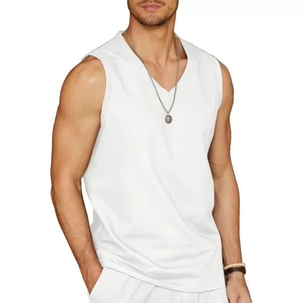 COOFANDY Men's Linen V Neck Tank Top Sleeveless Beach Summer Casual Shirt Tops