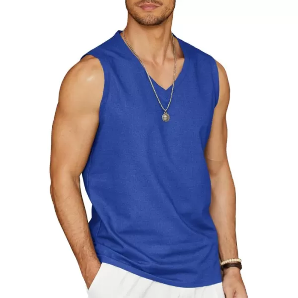 COOFANDY Men's Linen V Neck Tank Top Sleeveless Beach Summer Casual Shirt Tops