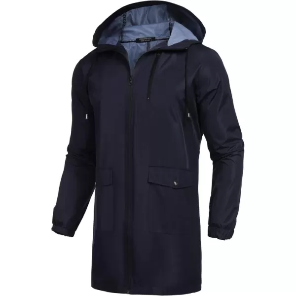 COOFANDY Men's Long Raincoat Ligtweight Rain Jacket Waterproof Outdoor Jackets with Hood