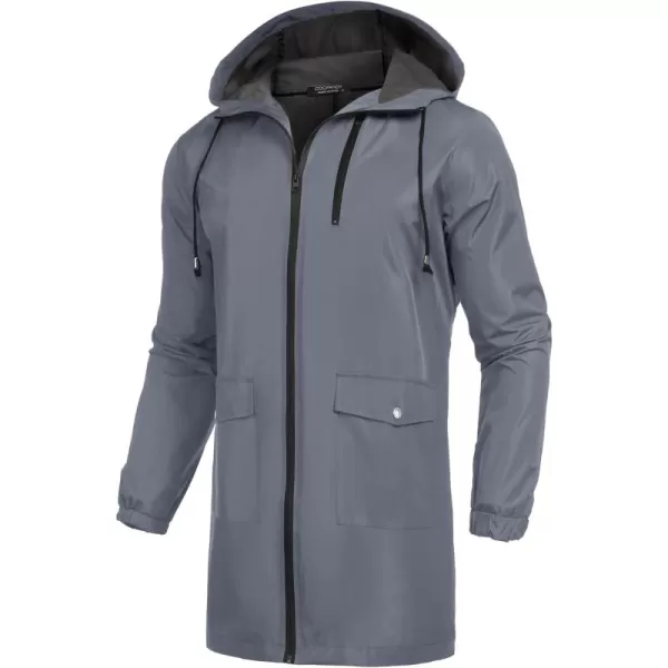 COOFANDY Men's Long Raincoat Ligtweight Rain Jacket Waterproof Outdoor Jackets with Hood