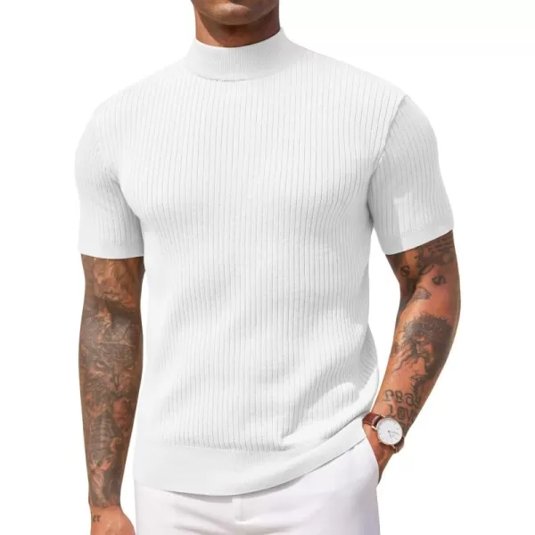 COOFANDY Men's Mock Turtleneck Sweater Short Sleeve Casual Basic Pullover Sweater Ribbed Knit Pullover Solid Tee