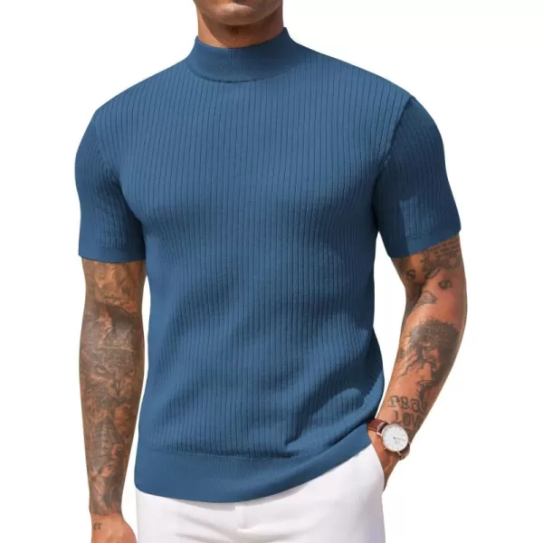 COOFANDY Men's Mock Turtleneck Sweater Short Sleeve Casual Basic Pullover Sweater Ribbed Knit Pullover Solid Tee