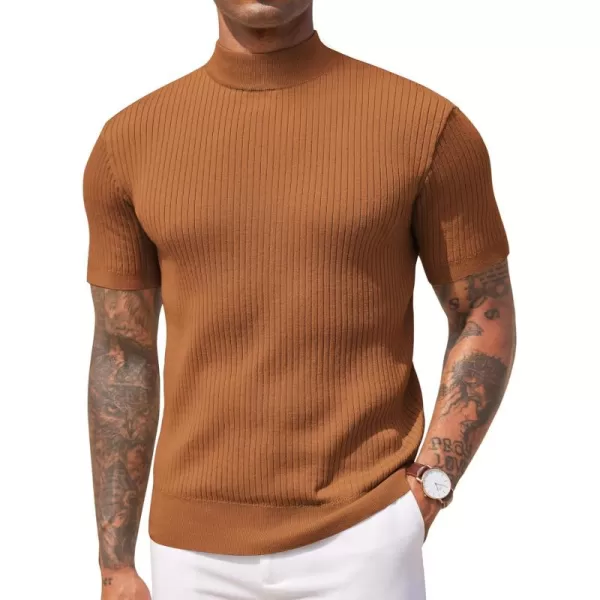 COOFANDY Men's Mock Turtleneck Sweater Short Sleeve Casual Basic Pullover Sweater Ribbed Knit Pullover Solid Tee