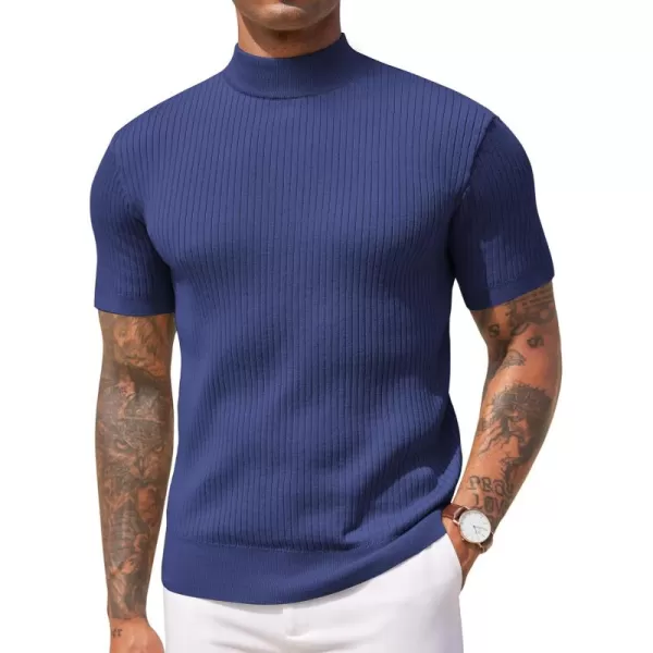 COOFANDY Men's Mock Turtleneck Sweater Short Sleeve Casual Basic Pullover Sweater Ribbed Knit Pullover Solid Tee
