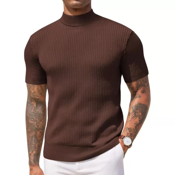 COOFANDY Men's Mock Turtleneck Sweater Short Sleeve Casual Basic Pullover Sweater Ribbed Knit Pullover Solid Tee