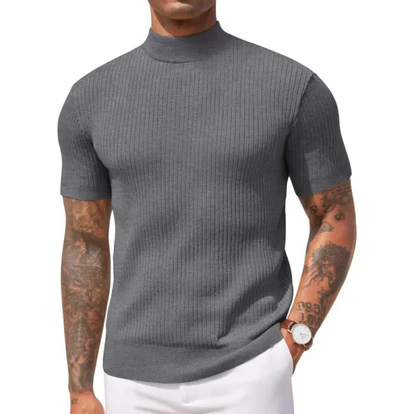 COOFANDY Men's Mock Turtleneck Sweater Short Sleeve Casual Basic Pullover Sweater Ribbed Knit Pullover Solid Tee