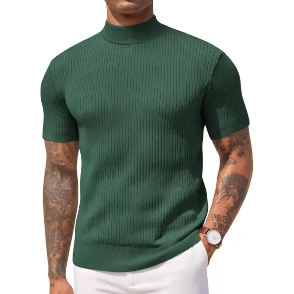 COOFANDY Men's Mock Turtleneck Sweater Short Sleeve Casual Basic Pullover Sweater Ribbed Knit Pullover Solid Tee